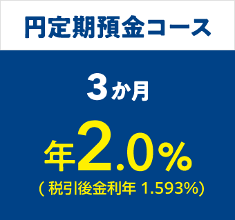 円定期預金コース3か月/年2.0%(税引後金利年1.593%)