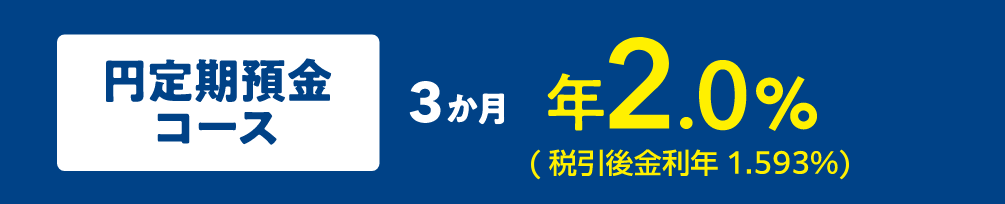 円定期預金コース3か月／年2.0%（税引後金利年1.593%）