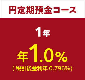 円定期預金コース1年/年1.0%(税引後金利年0.796%)