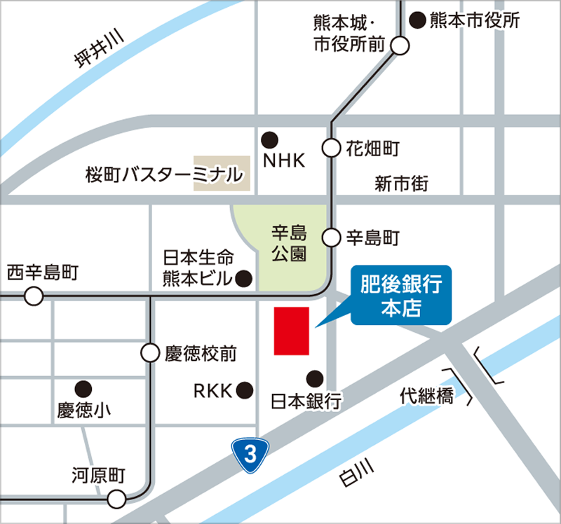 肥後銀行本店周辺地図