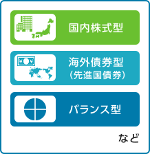 国内株式型 海外債券型（先進国債券） バランス型 など