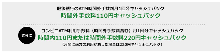 [特典2] 肥後銀行のATM、コンビニATMのご利用手数料をキャッシュバック