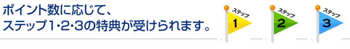 ポイント数に応じて、ステップ1・2・3の特典が受けられます。